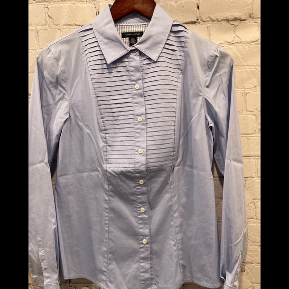 TOMMY HILFIGER WOMAN LIGHT BLUE  LONG SLEEVES SHIRT pleated neckline SIZE S/P - Picture 13 of 13